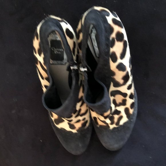 CHRISTIAN DIOR Platform Hair On Leopard trimmed with Black Suede Ankle Booties - Picture 7 of 14